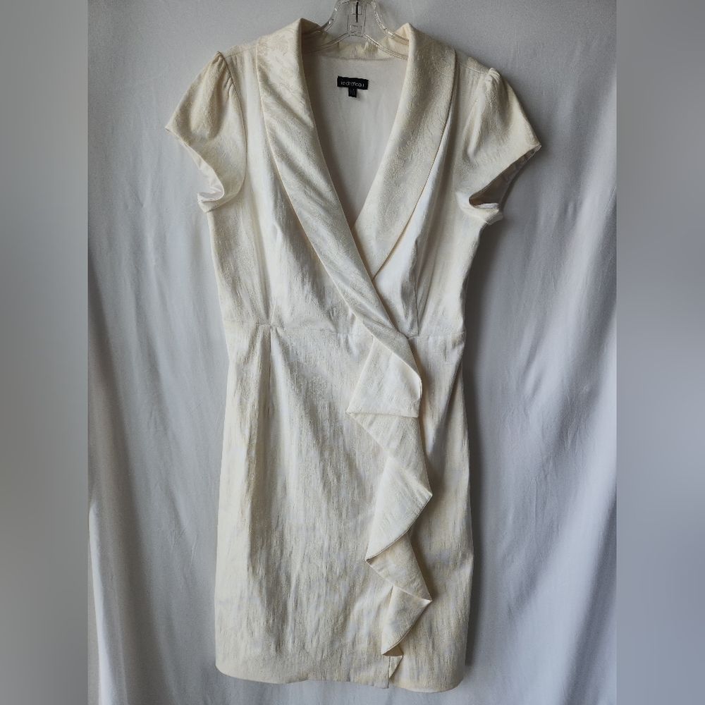 le chateau Cream Wrap-Style Midi Dress with Ruffle Detail